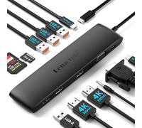 Lemorele Station d'accueil pour 3*Ecrans, 10Gbps Hub USB-C 12 en 1 vers Dual HDMI 4K, VGA, 3*USB 3.2, 1*USB-C 3.2, 1*USB 2.0, PD 100W, SD/TF, AUX 3,5 mm pour Macbook/HP/Lenovo et Plus