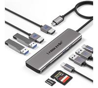 Lemorele Station d'accueil USB C améliorée 10 en 1 - Boîtier en aluminium avec adaptateur, double HDMI 4K, 4 USB 3.0/2.0, données, 100W PD, SD/TF - Hub pour PC, ordinateur portable, MacBook, HP, Dell