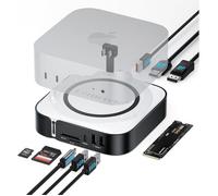 Lemorele Station d'accueil USB-C pour Mac Mini M4/M4 Pro 2024, HDMI/DP 4K, SSD M.2 NVMe, 7 Ports