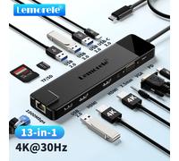 Lemorele TC100 Hub USB 3.0 à 13 ports, Hub haute vitesse USB Type C HDMI 4K RJ45 1000 Mbps SD TF pour ordinateur portable MacBook VGA pour écran TV TC100