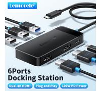 Lemorele TC122 USB C HUB double HDMI 4K Station d'accueil USB 3.0 PD 100W Type C Port pour Macbook iPad M2 M1 Steam Deck - Type TC122 #A