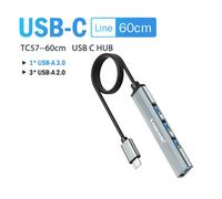 Lemorele USB Hub Type C Hub USB3.0 OTG 4 ports USB C/A HUB adaptateur multi-répartiteur accessoires pour ordinateur portable pour Lenovo Macbook Pro - Type USB-C-60cm #B