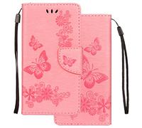 LEMORRY Coque pour Wiko Tommy 3 Etui Cuir Portefeuille Pochette Mince Bumper Protecteur Magnétique Fente Carte TPU Silicone Housse Cover Etui pour Wiko Tommy 3, Chanceux Papillon (Rose)