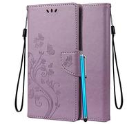 LEMORRY Etui pour Wiko Power U30 Coque Cuir Pochette Cover Doux Portefeuille Magnétique Protecteur Fente pour Carte TPU Silicone Housse Coque Wiko Power U30, l'herbe Chanceux (Violet Clair)