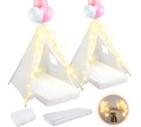 Lemosae Lot de 2 tentes tipi pour enfants avec matelas, drap-housse, ficelle légère, lavable en coton naturel pour filles, garçons, intérieur et extérieur, soirée pyjama, fête d'anniversaire (blanc)