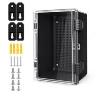 LeMotech Boîte de dérivation étanche IP67 en plastique ABS avec couvercle transparent pour projet extérieur et intérieur avec plaque de montage, supports muraux, noir, dimensions extérieures 30 x 20,1