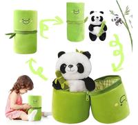 Lempefe Panda Peluche Peluche, 25 cm Doux et câliné, Bonhomme Panda avec Assis Caché en Peluche de Bambou, Poupée Panda moelleuse pour Garçons Filles