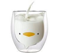 Lempefe Tasse en Verre à Double Paroi, Tasses à Café en Verre à Double Paroi en Forme D'ours Canard de Dessin Animé Mignon en Verre Isotherme, Tasse à Café en Verre Transparent 250 ML (Canard)