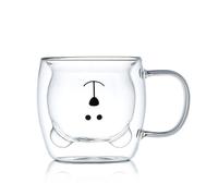 Lempefe Tasse en Verre à Double Paroi, Tasses à Café en Verre à Double Paroi en Forme D'ours de Dessin Animé Mignon en Isotherme, Café en Transparent 250 ML (avec anse)