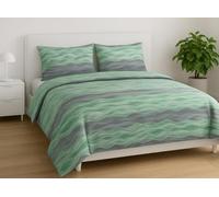 L'Emporio Casa Parure de lit double en flanelle 100 % coton chaud drap de dessus 240 x 290 cm + drap-housse 160 à 180 x 195 à 200 cm + 2 taies d'oreiller 50 x 80 cm (Rayure Verte)