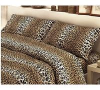 L'Emporio Casa Parure de lit léopard - zébré pour lit double, drap plat, 100 % coton italien (léopard)