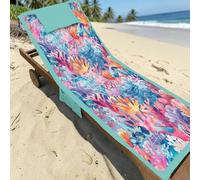 L'Emporio Casa Serviette de plage avec poches et coussin - transat numérique en microfibre de polyester souple (Multicolor)