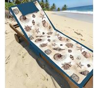 L'Emporio Casa Serviette de plage avec poches et coussin - transat numérique en microfibre de polyester souple (coquillages)