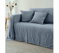 L'Emporio Casa Tissu pour Canapé et Lit en Coton Panama Robuste 160X260-260x280-360x280 Tailles Maxi Housse de Canapé et Lit en Coton Granfoulard Fabriqué en Italie (BLEU, 260X280)