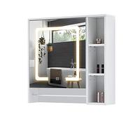 LEMROE Armoire de Salle de Bain avec Miroir et lumières LED Blanc Armoire Murale avec Porte-Serviettes et 5 étagères de Rangement réglables (5 étagères)