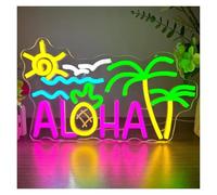 LEMST LED néon signe Aloha Enseigne Au Néon Palmier Lumière LED Dimmable Alimenté Par USB Pour Chambre Bar Salon Fête D'anniversaire Décoration Murale 16.14inx9.65in