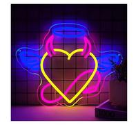 LEMST LED néon signe Enseigne Au Néon Ange Démon En Forme De Cœur Lumière LED À Intensité Variable Pour Chambre À Coucher Salle De Classe École Fête Décoration 16.9inx13.1in