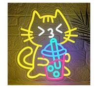 LEMST LED néon signe Enseigne Au Néon Cat Boba Tea Pour Chambre À Coucher, Bar À Desserts, Café, Cuisine, Restaurant, Décoration De Fête 45X39cm