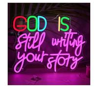LEMST LED néon signe Enseigne Au Néon God Is Still Writing Your Story USB À Intensité Variable Pour Décoration Murale De Chambre, Mariage, Anniversaire, Église, 42cmx32cm