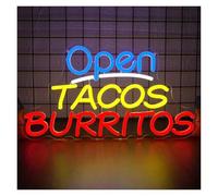 LEMST LED néon signe Enseigne Au Néon Open Tacos Burritos Avec Lumière À Intensité Variable Pour Restaurant Alimentaire Mexicain Décoration Murale D'affaires 16.7inx9.3in