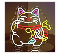 LEMST LED néon signe Enseigne Lumineuse En Forme De Chat Porte-bonheur, Intensité Variable, Pour Magasin, Restaurant, Pêche, Décoration Murale, 35cmx36cm