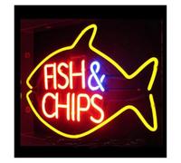LEMST LED néon signe Enseigne Lumineuse FISH & Chips À Intensité Variable Pour Magasin De Fruits De Mer, Restaurant, Publicité, Affichage, Décoration De Salle 42cm