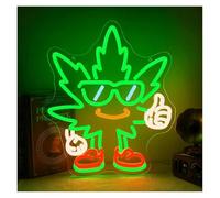 LEMST LED néon signe Enseigne Lumineuse LED Néon Feuille De Cannabis Intensité Variable USB, Idéale Pour Un Salon, Pub, Une Salle Jeux, Bar À Bière 47X41.6cm