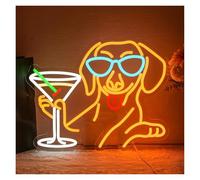 LEMST LED néon signe Teckel Martini Enseigne Au Néon Cocktail USB Dimmab LED Lumières Pour Bar Tiki Man Cave Pub À Vin Décor Entreprise 14.63x11.81in/37.16x30cm