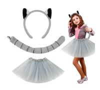 Lemur Costume Set - Plush Iron Polyester Headband 14 x 14 cm with 43 cm | Animal Ears Dress Up Accessories for Kids Adults | Cosplay Costume Props for Halloween Carnival Party Stage Performance