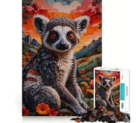 Lémurien Queue annelée dans Un Paysage Floral Puzzle de 1000 pièces pour Adultes Jeu de réflexion Passe-Temps Calme Image Assembler Joli Cadeau (38x52cm)