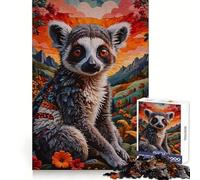 Lémurien Queue annelée dans Un Paysage Floral Puzzle de 1000 pièces pour Adultes Stimule la mémoire et réduit Le Stress Cadeau mémorable (38x26cm)