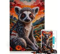 Lémurien Queue annelée dans Un Paysage Floral Puzzle de 1000 pièces pour Adultes Stimule la mémoire et réduit Le Stress Cadeau mémorable (38x26cm)