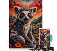 Lémurien Queue annelée dans Un Paysage Floral Puzzle Difficile de 1000 pièces pour Adultes Améliore la mémoire, détend l'esprit Bords Nets Cadeau élégant (50x75cm)