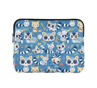 Lemurs Madagascar sur motif bleu pour ordinateurs portables 13" 14" Femmes Hommes