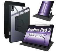 Lemxiee Case pour OnePlus Pad 3 Coque avec Emplacement pour Stylo & Support Rotatif,Cuir PU + Acrylique Transparent