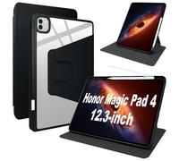 Lemxiee Coque pour Honor Magic Pad 4 12.3" Case avec Porte styleto & Béquille Rotatif,Cuir PU + Acrylique Transparent