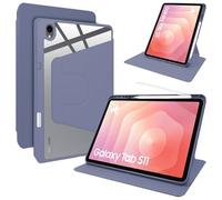 Lemxiee Coque pour Samsung Galaxy Tab S12 & Tab S11 11" Case avec Porte styleto & Support Rotatif,Cuir PU + Acrylique Transparent