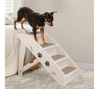 LEMY Escaliers pliables antidérapants pour chiens et chats, 4 marches portables d'intérieur et d'extérieur pour animal domestique, rampe, pour lit, canapé, voiture, brun clair