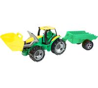 Lena 02123 Giga Trucks Tracteur avec pelle et remorque vert, Véhicule jouet géant avec pelle de chargement 62 cm et remorque env. 43 cm, Set de tracteur jouet pour enfants à partir de 3 ans