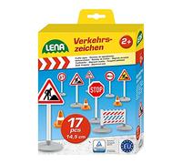 LENA - 04440 - Set de Panneaux de signalisation avec 17 pièces, 9 Panneaux de signalisation d'env. 16 cm, 5 pylônes et 3 clôtures de Chantier, pour Enfants à partir de 2 Ans