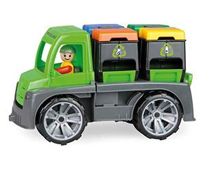 LENA - 04453 - TRUXX Recycling Truck Camion à ordures, véhicule à ordures Robuste 26 cm avec Fonction, 2 poubelles et Figurine entièrement articulée, pour Enfants à partir de 2 Ans, Vert