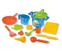 LENA - 05410 Set de cuisine Happy Sand de 14 pièces, jouets pour enfants à partir de 2 ans, avec casserolle, passoire, 3 moules, planche à découper, cuillère à crème glacée, accessoires de cuisine