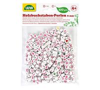 Lena Bricolage 300 Rondes à Enfiler et avec des Lettres, Set de Perles en Bois pour Enfants à partir de 4 Ans, 32050, Cube Blanc/écriture Rose