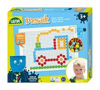 Lena 35623 - Kit de jeu de mosaïque avec 100 fiches colorées - Diamètre : 10 mm - Jeu de mosaïque pour enfants - Kit complet avec plaque enfichable d'environ 21 x 16 cm et organiseur - Multicolore -