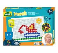 Lena 35627 - Kit de Jeu de mosaïque avec 120 fiches Transparentes - Diamètre : 15 mm - Jeu de mosaïque pour Enfants - Kit Complet avec Plaque enfichable d'environ 28 x 19,5 cm et Organiseur - Moyen