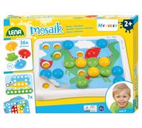LENA 35630 Ma première mosaïque Plug-in avec 36 pièces, Clous de mosaïque d'un diamètre de 32 mm, avec 7 modèles de Plug-in aux Coins arrondis, Jeu de Plug-in pour Les Enfants à partir de 2 Ans Coloré