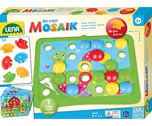LENA - 35632 - Ma première mosaïque Nature, mosaïque à emboîter avec 36 fiches, tesselles de Ø 32 mm, Jeu de mosaïque avec 7 modèles à emboîter, Jeu d'emboîtement pour Enfants à partir de 2 Ans