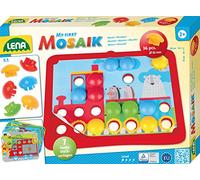 LENA - 35633 - Ma première mosaïque Transport, mosaïque à emboîter avec 36 fiches, tesselles de Ø 32 mm, Jeu de mosaïque avec 7 modèles à emboîter, Jeu d'emboîtement pour Enfants à partir de 2 Ans