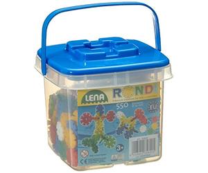 LENA - 35820 - Jeu de Construction Rondi 25 dans Un Seau, 550 pièces en Couleurs Vives, env. 25 mm, Jeu de Construction avec pièces à emboîter pour Enfants à partir de 2 Ans