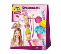 Lena 42375 Kit Tricotin, avec tricotin en Bois et Crochet à Tricoter, Aiguille à Tricoter et Fil en 3 Couleurs de 15 m de Long, idéal pour Enfants à partir de 6 Ans, Centre